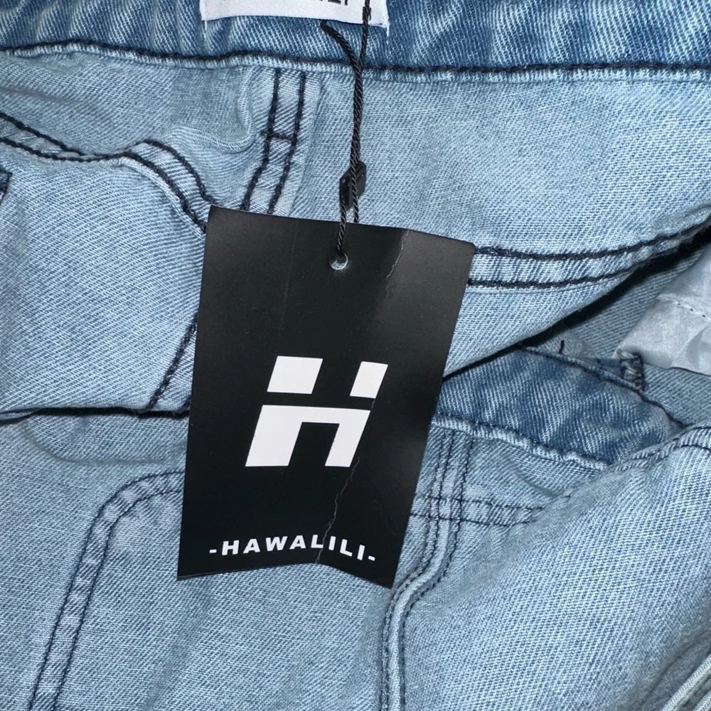 NWT Women HAWALILI Denim Overall Dress Light Blue M Stretchy Comfort New